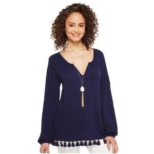 Lilly Pulitzer Navy Blue Blouse Fringe S